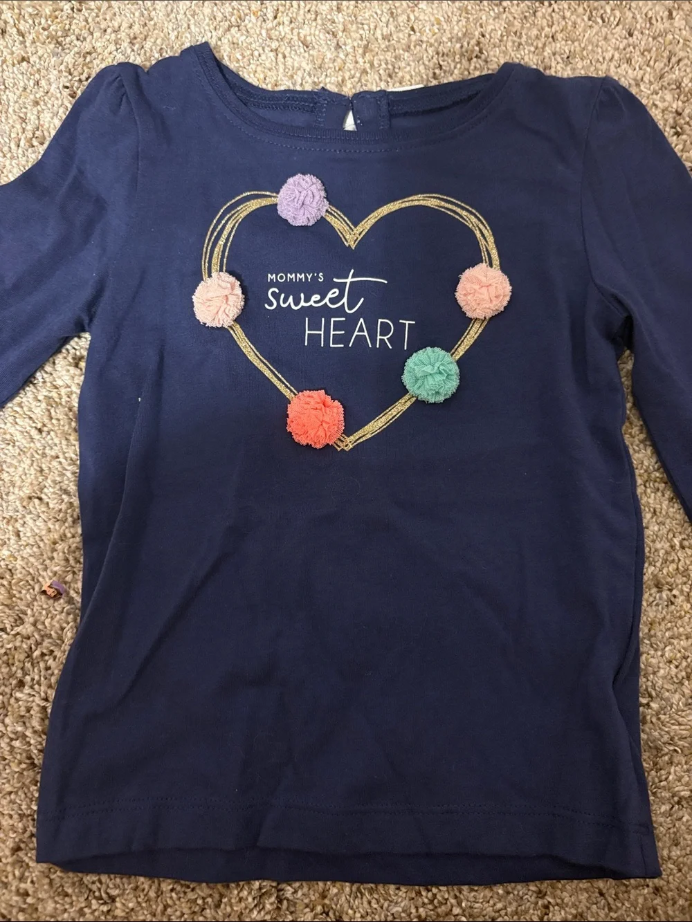 Carter's Navy Long Sleeve Top with Gold Heart and Colorful Pom Poms